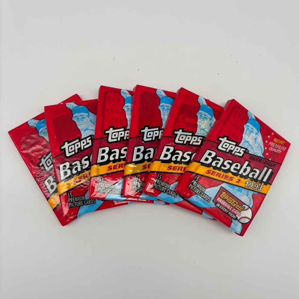 Lot of 6 1993 Topps Series 2 Baseball Unopened Wax Packs Gold Card Each Pack